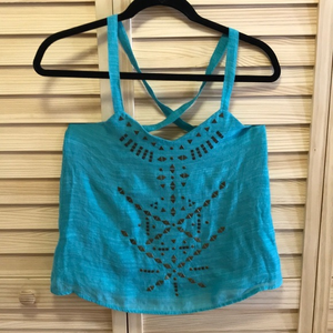 Luca Couture turquoise camisole w/ studs, crisscross back straps size XS‎